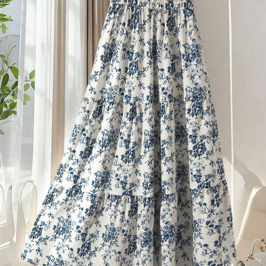 Women's Casual High-Waisted Printed Flared Skirt