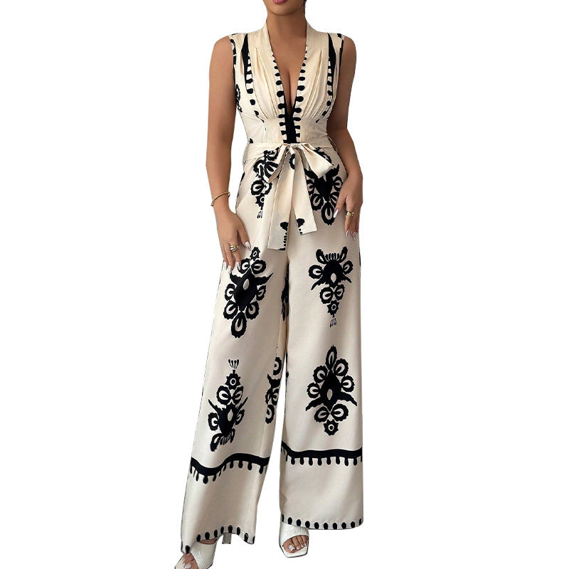 Summer Sleeveless Waistband Jumpsuit For Women