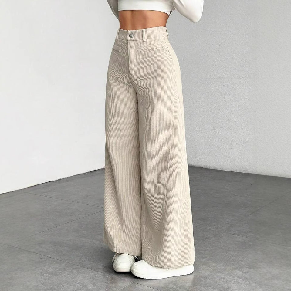Women's High Waist Loose Drooping Slimming Solid Color Mop Wide Leg