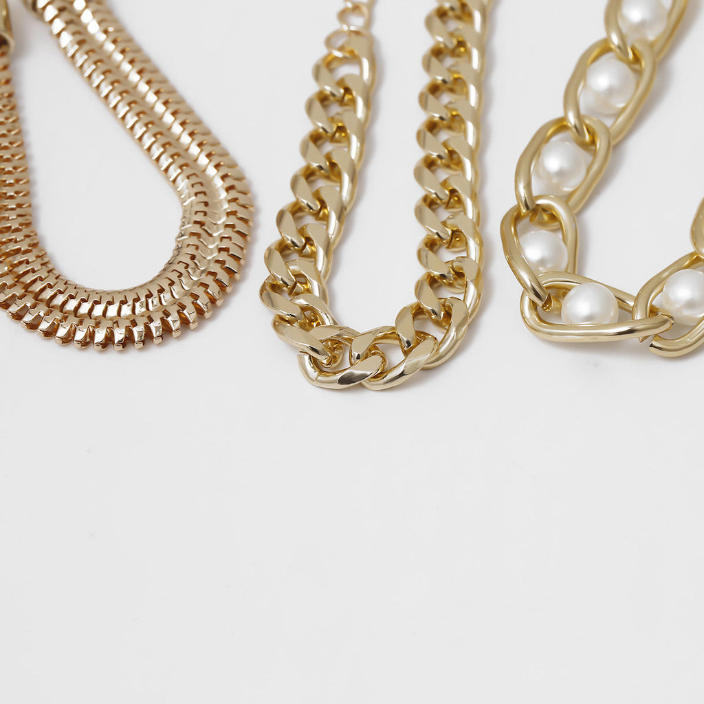 Inlaid Pearl Bracelet Chain, 3pc Set