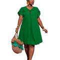 Elegant Royal Blue Crew Neck Short Sleeve Dress for Women