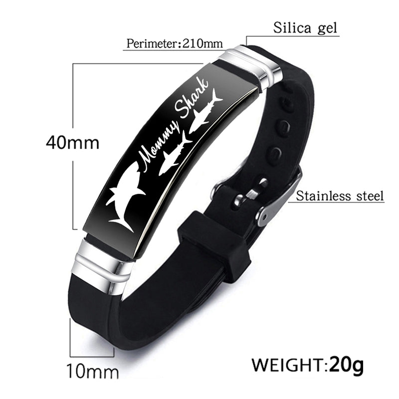 Cute Shark Mommy and Baby Stainless Steel Adjustable Silicone Bracelet Mothers Day Gift