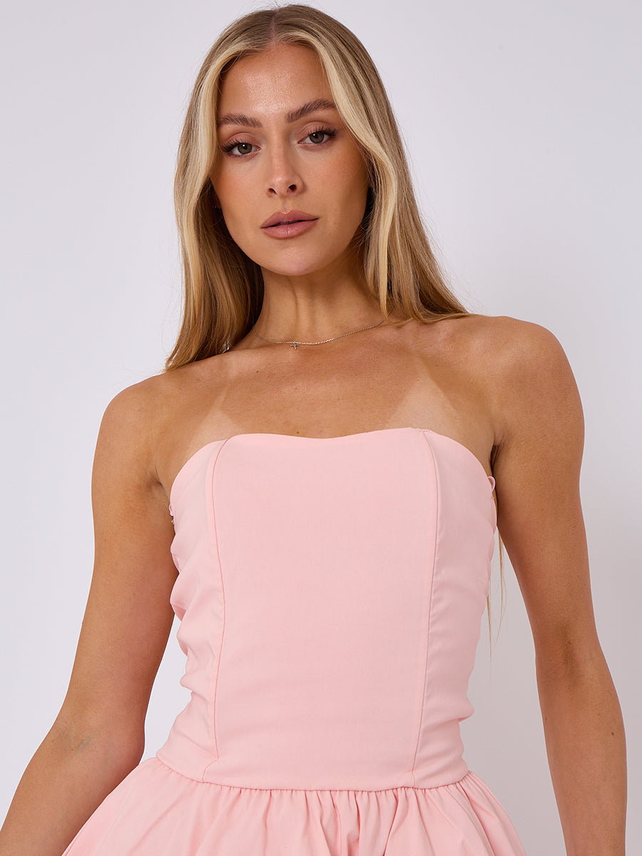 Lace Back Ruched Bandeau Dress