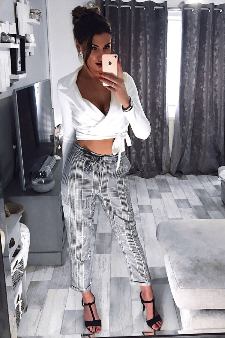 Tailored Check Trousers With Tie Waist