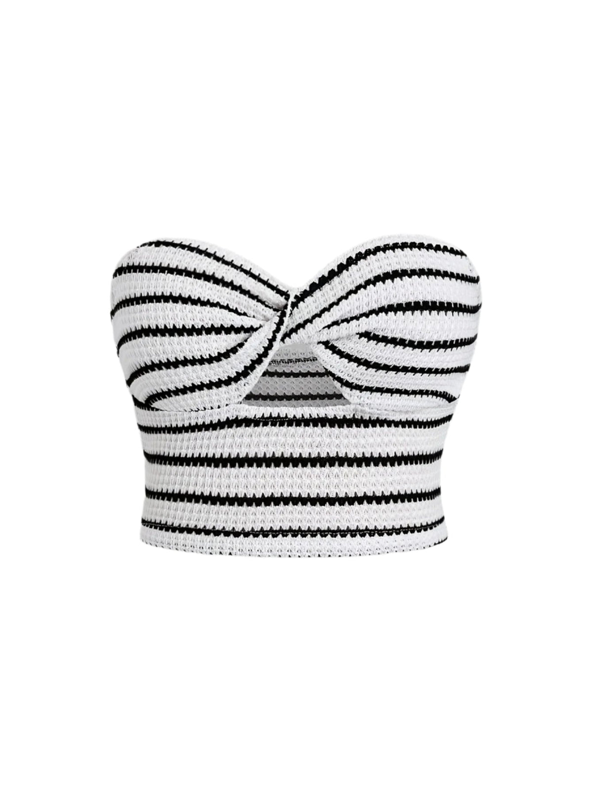 Women's Striped Cut-Out Twist Front Crop Off Shoulder Top