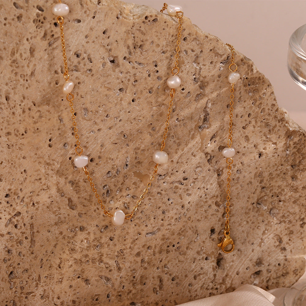Pearl Gold Chain Bracelet & Necklace
