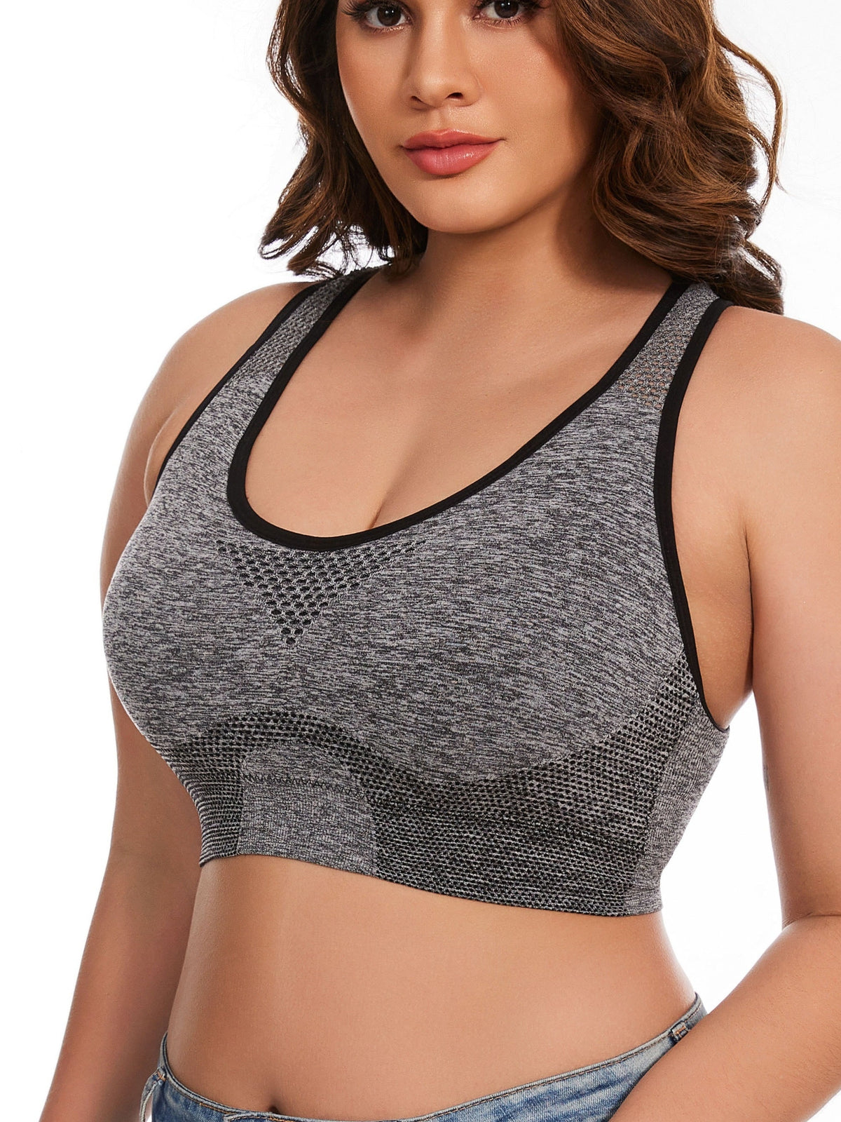 3pcs Plus Size Sports Bras Low Support, Polyamide Blend, Hollow Mesh Design - Casual Wear for Women's Activewear