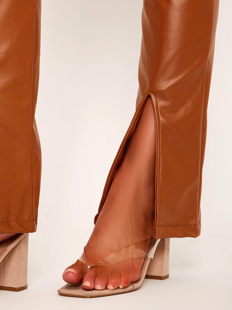 Front Split Hem Flared PU Trouser