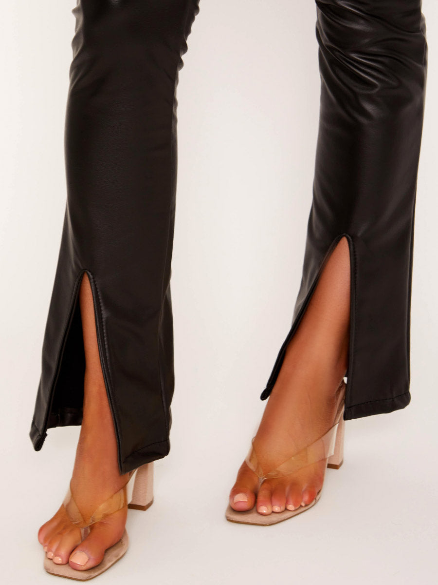 Front Split Hem Flared PU Trouser