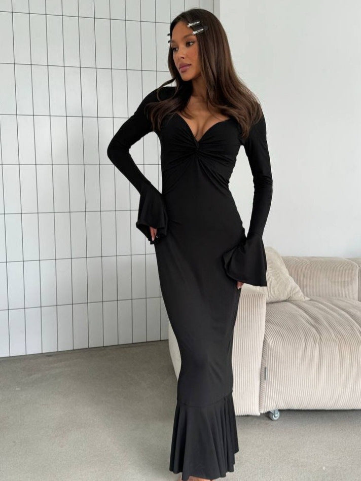 V-neck Elegant Ins Ruffle Sleeve Long Sleeve Summer Dress
