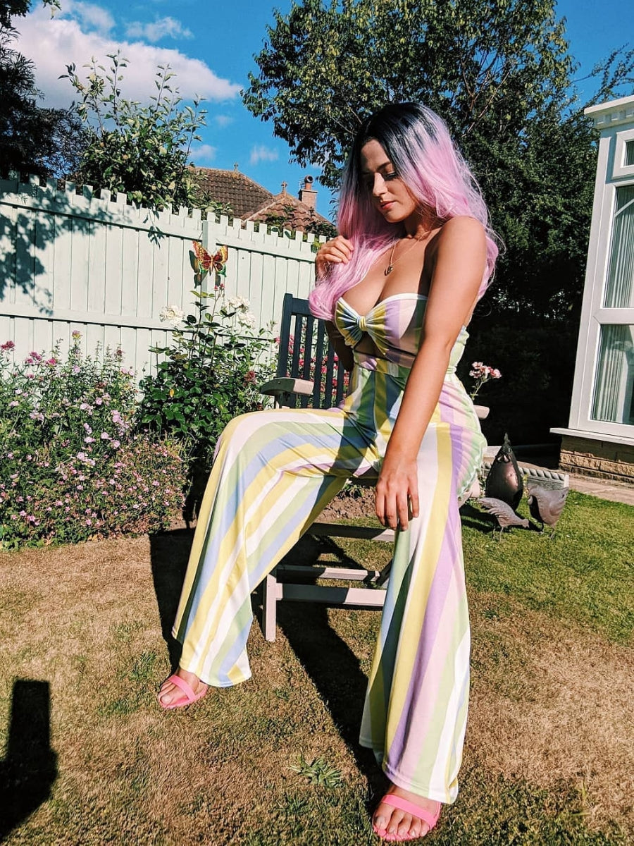 Multi Coloured Stripe Bralet And Trouser Co-ord
