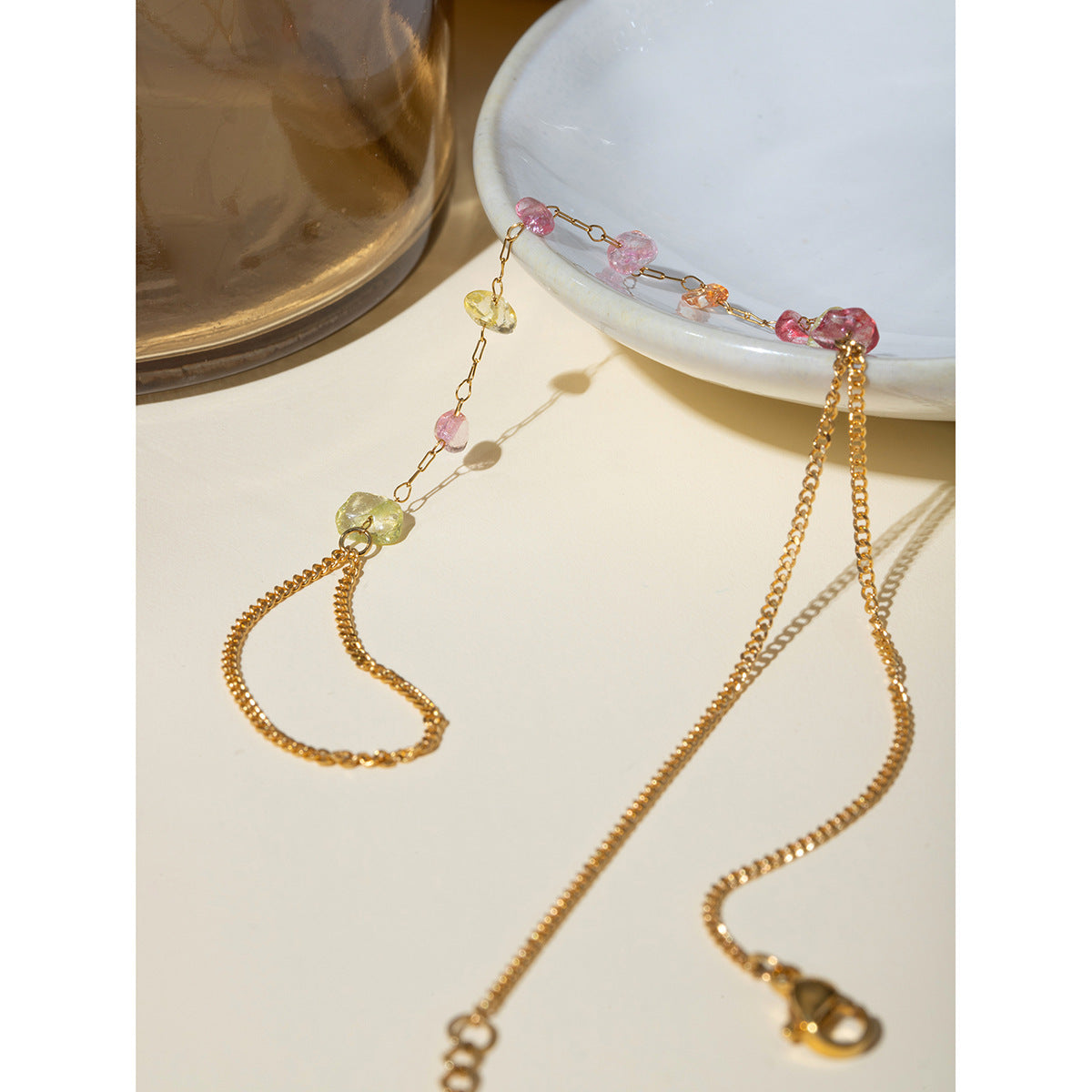 Gold-Plated Stainless Steel Broken Stone Chain Bracelet Ring