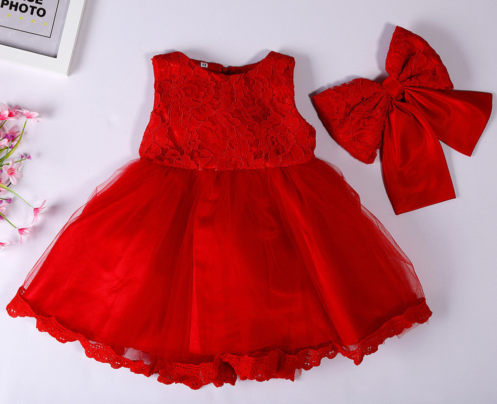 The new baby Bow Dress Dress Age 0-2 years old baby full moon child gauze skirt