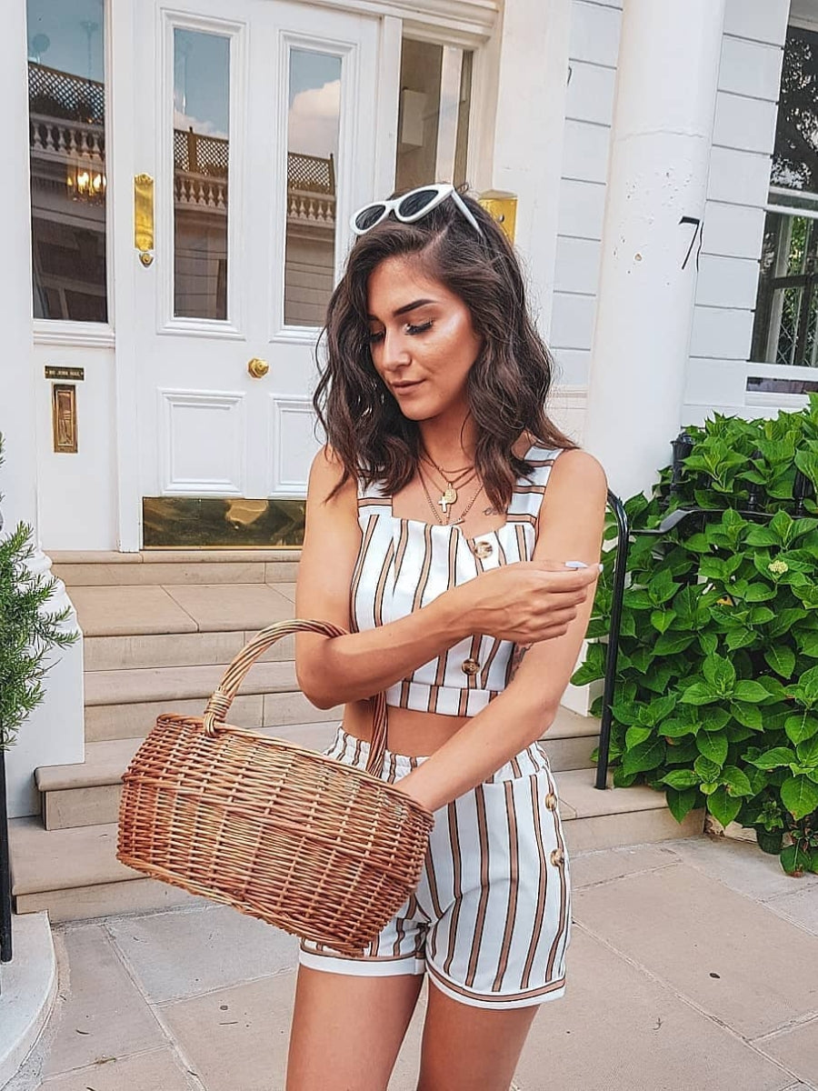 Mock Button Detail Striped Co-ord