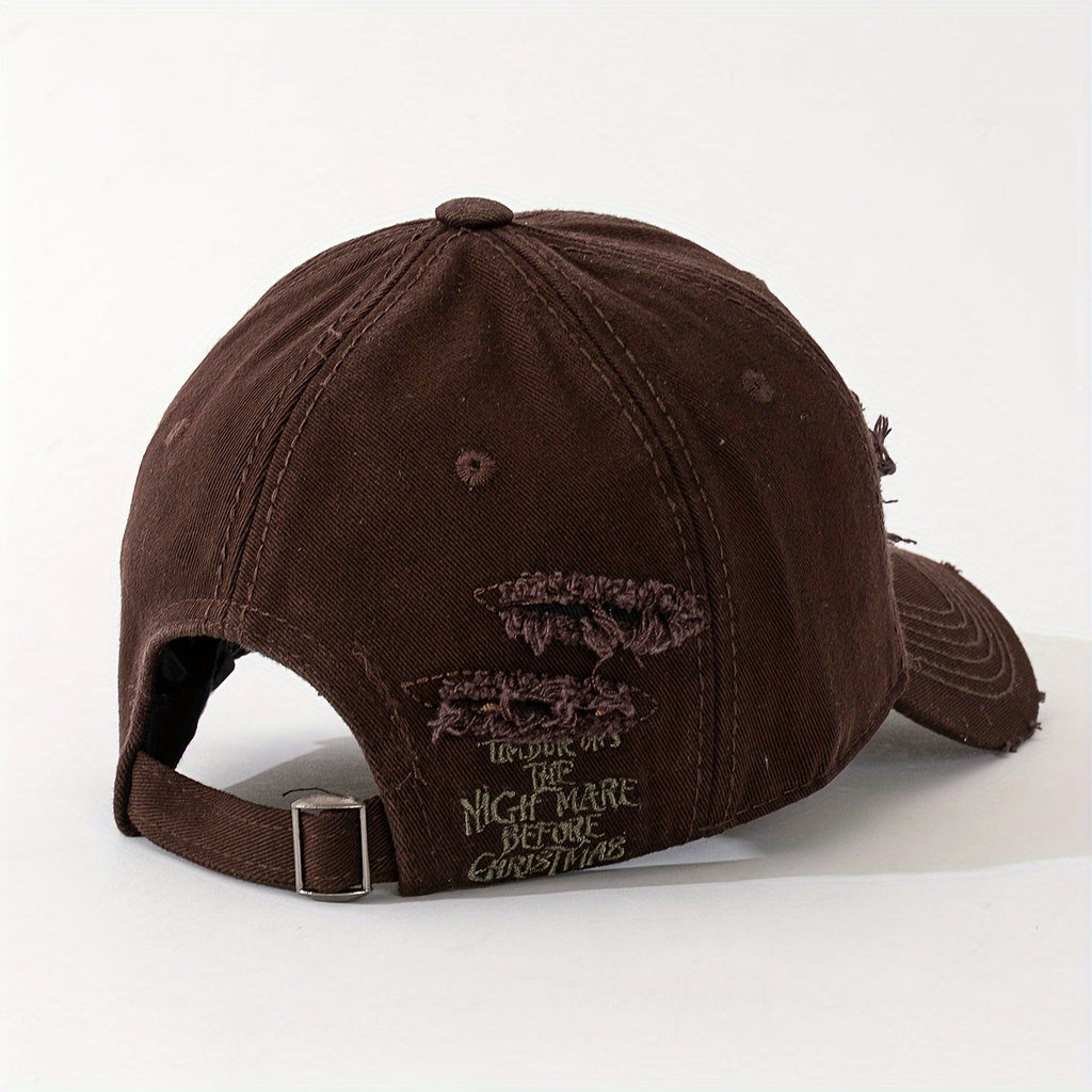 Lightweight Design Adjustable Baseball Cap with Embroidered Back Text, Distressed Multi-Layer Fabric Design –