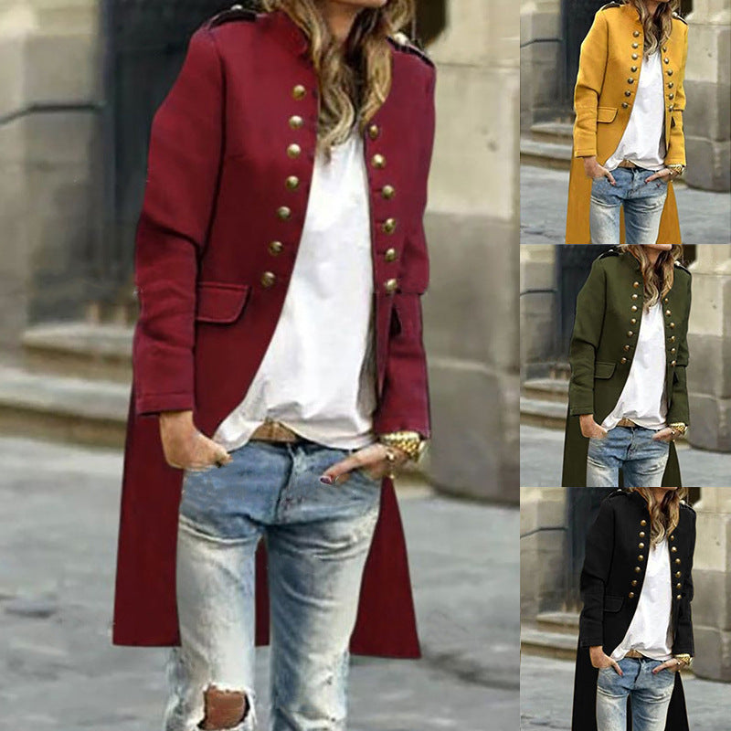 Solid Color Cardigan Jacket Fashion Slim Mid-length Trench Coat