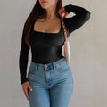 Sexy Solid-color Long-sleeve Top T-shirt For Women