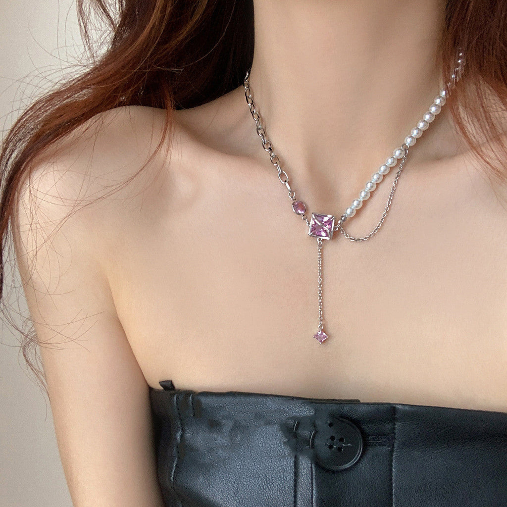 Pearl Mosaic Zircon Diamond Chain Necklace