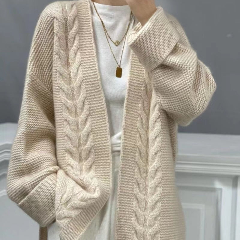 Wool Knit Cardigan For Women Mid-length Autumnwinter Style