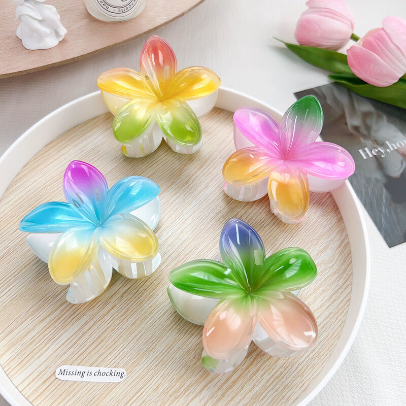 Rainbow Plumeria Rubra Barrettes Gradient Flower Barrettes