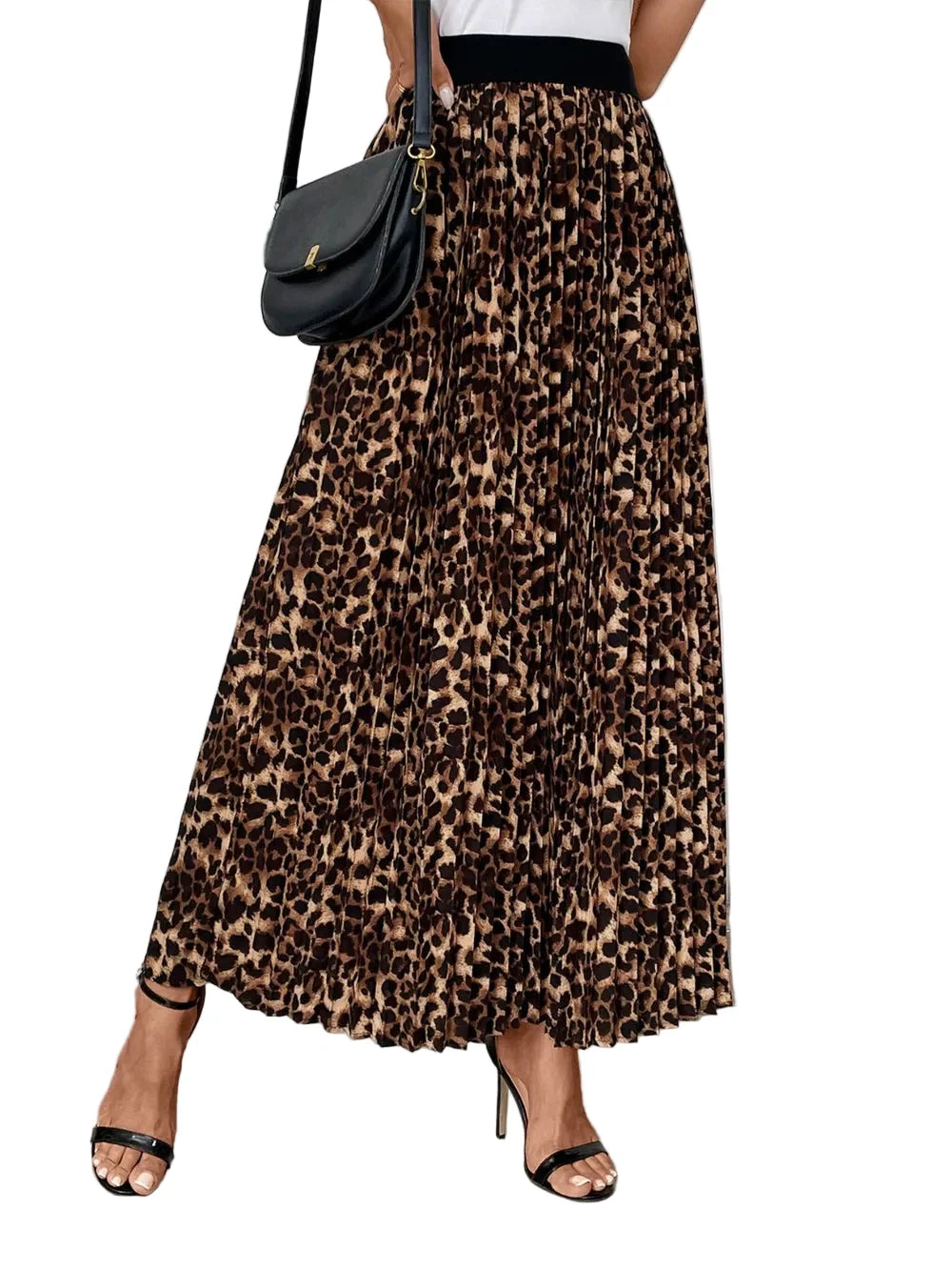 Perfee Pleated Leopard Maxi Skirt