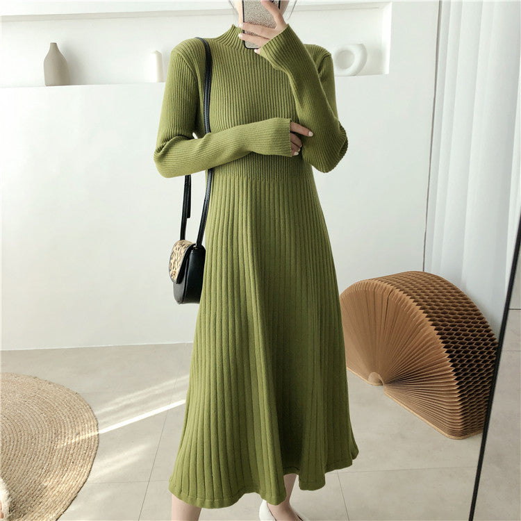 A-line Mid-length Slim Knit Dress Women