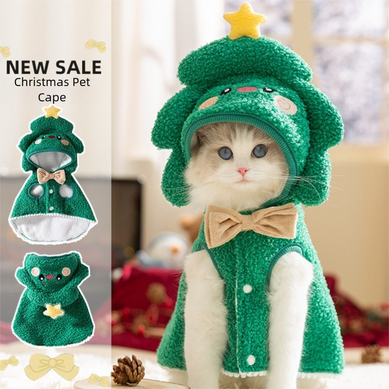 Cat Autumn And Winter Christmas Warm Thickened Reindeer Cape Small Dog Halloween Funny Pet Clothes