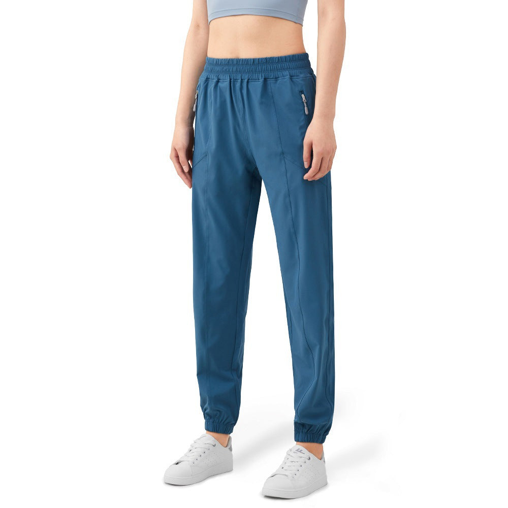 Zipper Pocket High Waist Running Pants Women's Peach Hip Fitness Trousers