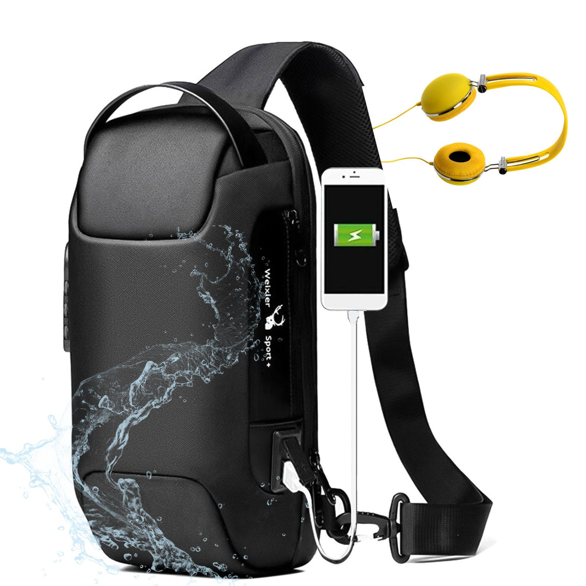Waterproof USB Crossbody Shoulder Sling Bag