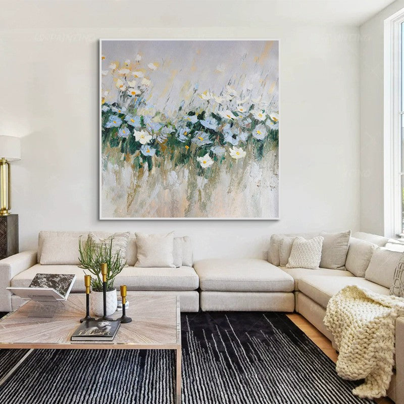 Handmade Oil Painting Canvas Wall Art Decoration Modern Blue Flowers For Home Decor Rolled Frameless Unstretched Painting