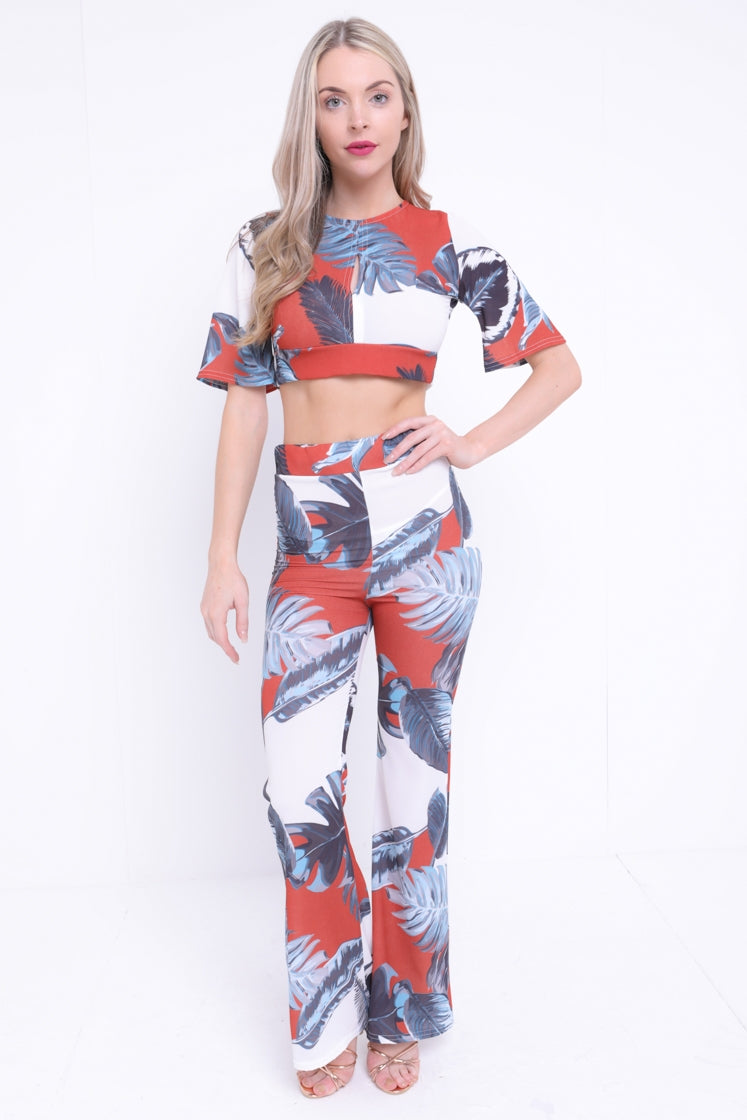 Tropical Print Crop Top And Trouser Co-ord