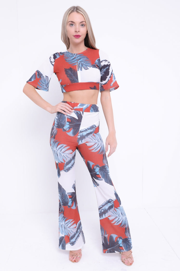 Tropical Print Crop Top And Trouser Co-ord
