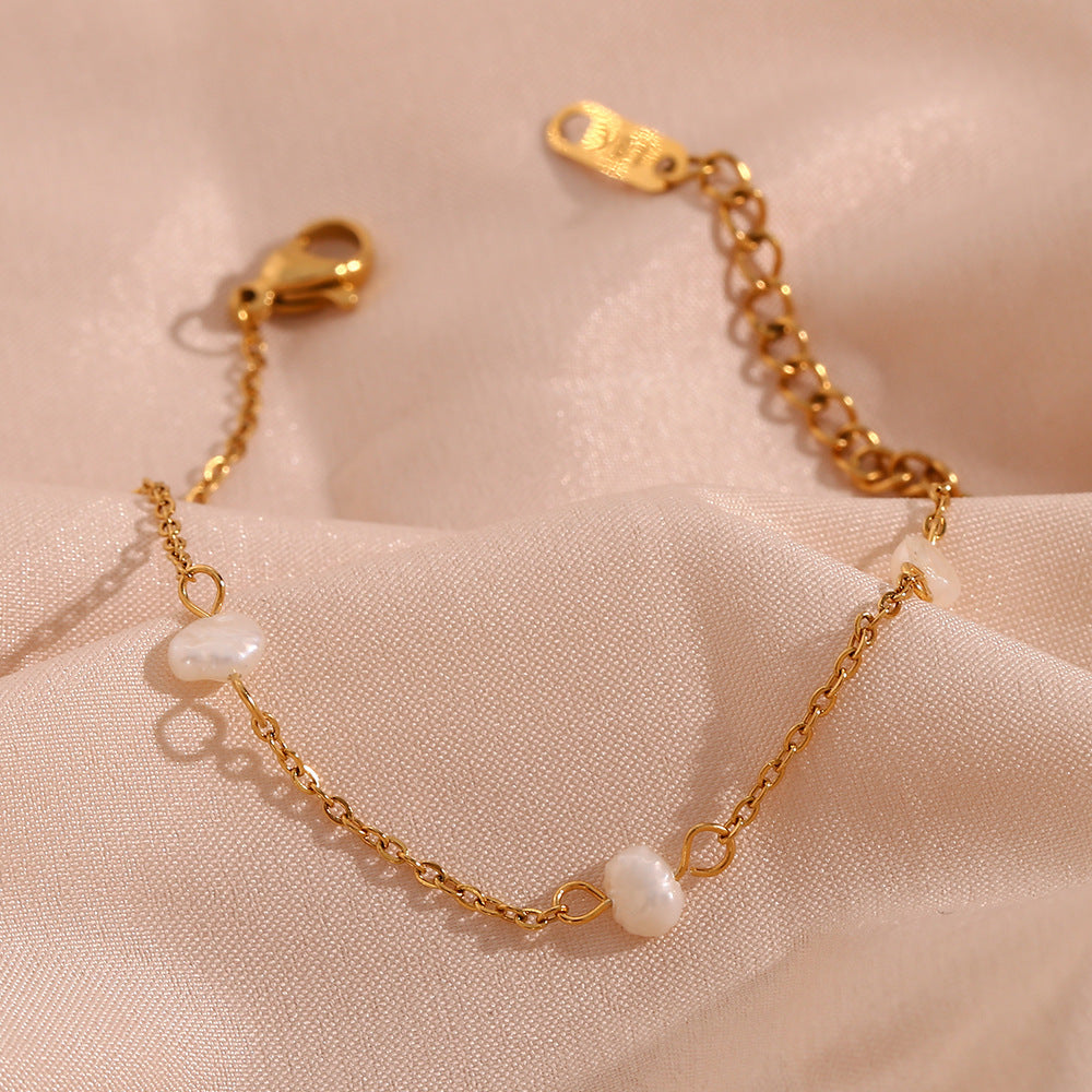 Pearl Gold Chain Bracelet & Necklace