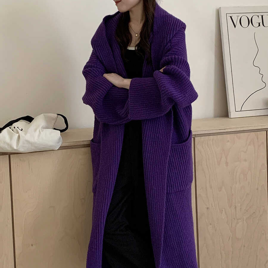 Loose Hooded Sweatshirt Women's Extended Cardigan Coat