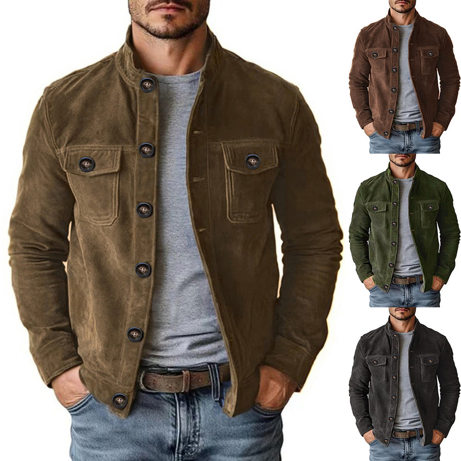 Vintage Single-breasted Jacket Men's Casual Motorcycle Faux Suede Tops