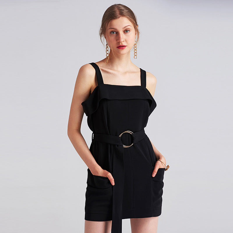Backless Sleeveless Slim Short Skirt Black Dress Dress