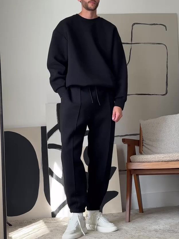 Men's Casual Round Neck Long Sleeve Sweatshirt & Elastic Waist Pants Set
