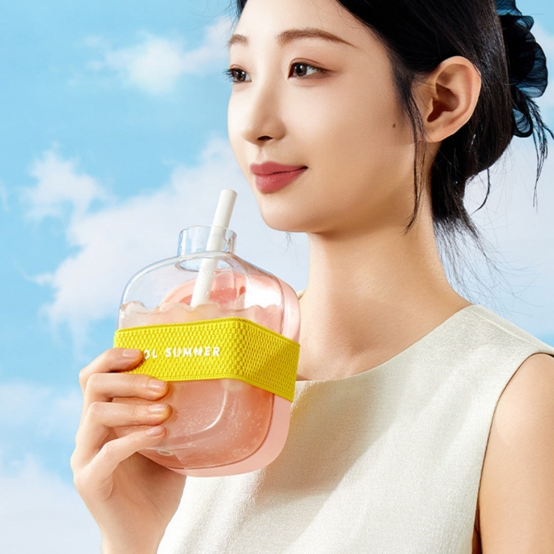 One-Click Molding Cooling Cup,Instant Ice Maker,Zero-Contact Design,Straw Included,Curling Mold,Portable & Stylish Chilled Drink
