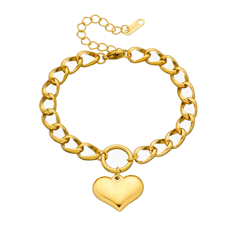 Chunky Round Chain Heart Bracelet