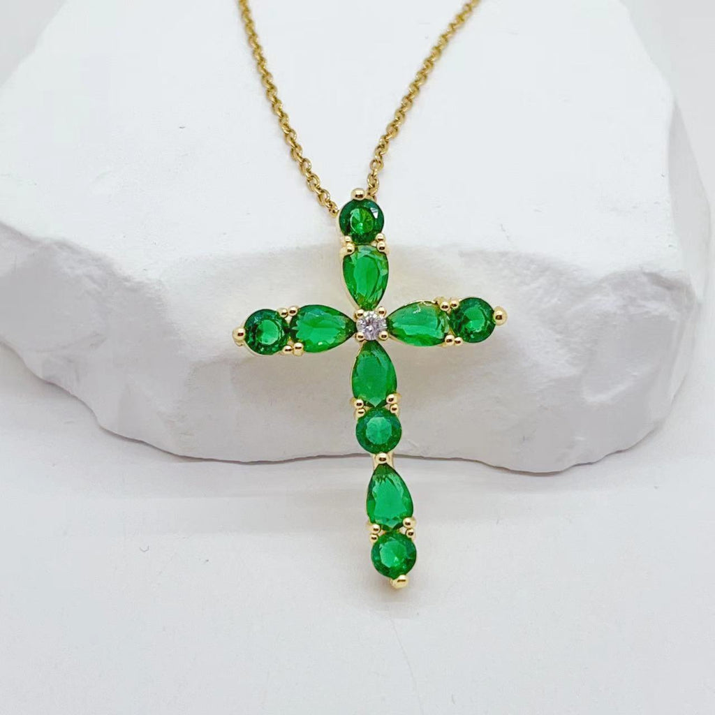 Zircon Water Drops Cross Necklace