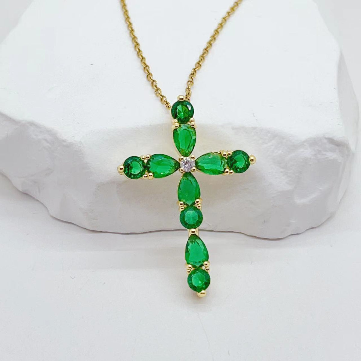 Zircon Water Drops Cross Necklace