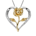 Zircon Heart Rose Silver Necklace