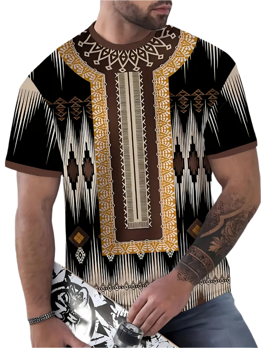 Men's Casual Crew Neck T-Shirt with Vibrant Geometric Print