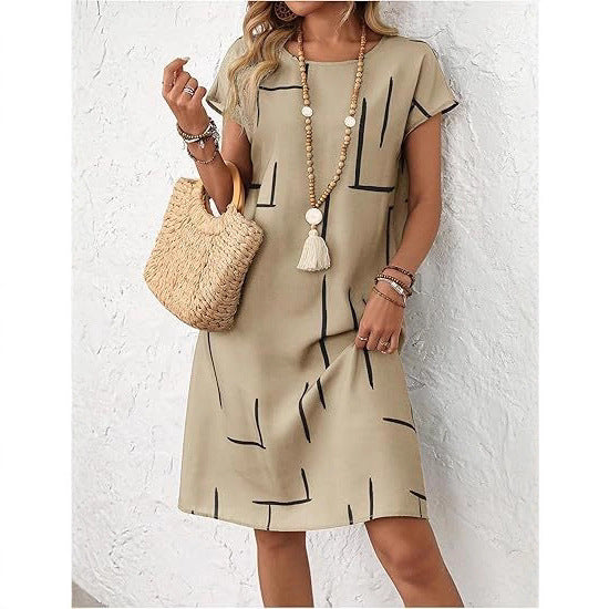 Women's Short-sleeve Crew-neck Casual Graffiti Dress