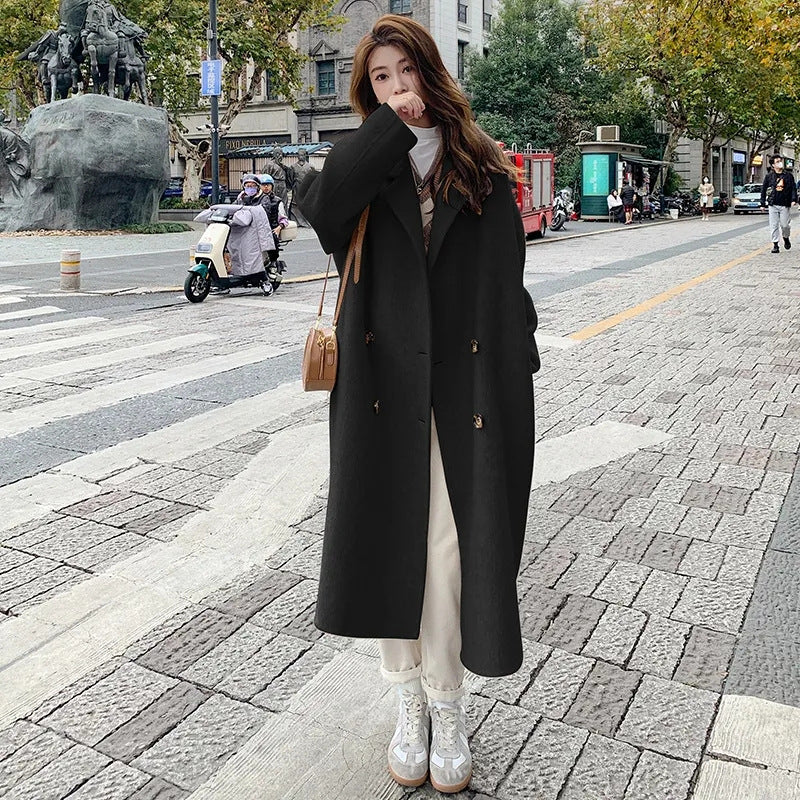 Autumn And Winter New Korean Style Loose Mid-length Hepburn Style Woolen