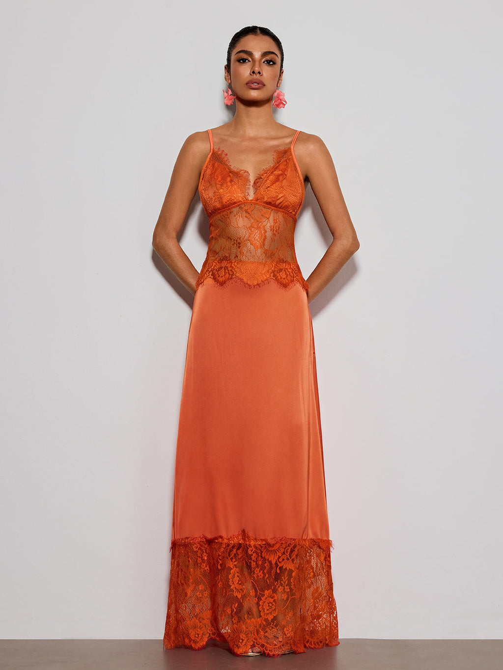 Erastes Spaghetti Lace Maxi Dress In Orange