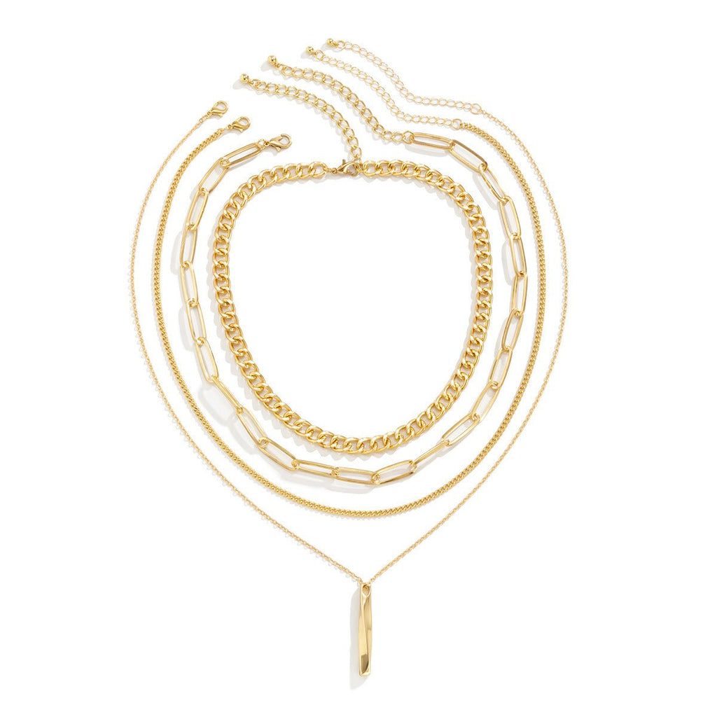5-Piece Multi-Layer Twisted Metal Rod Tassel Necklace Set