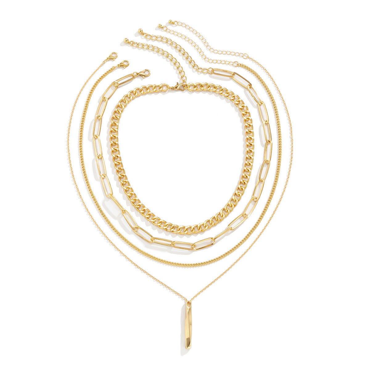 5-Piece Multi-Layer Twisted Metal Rod Tassel Necklace Set