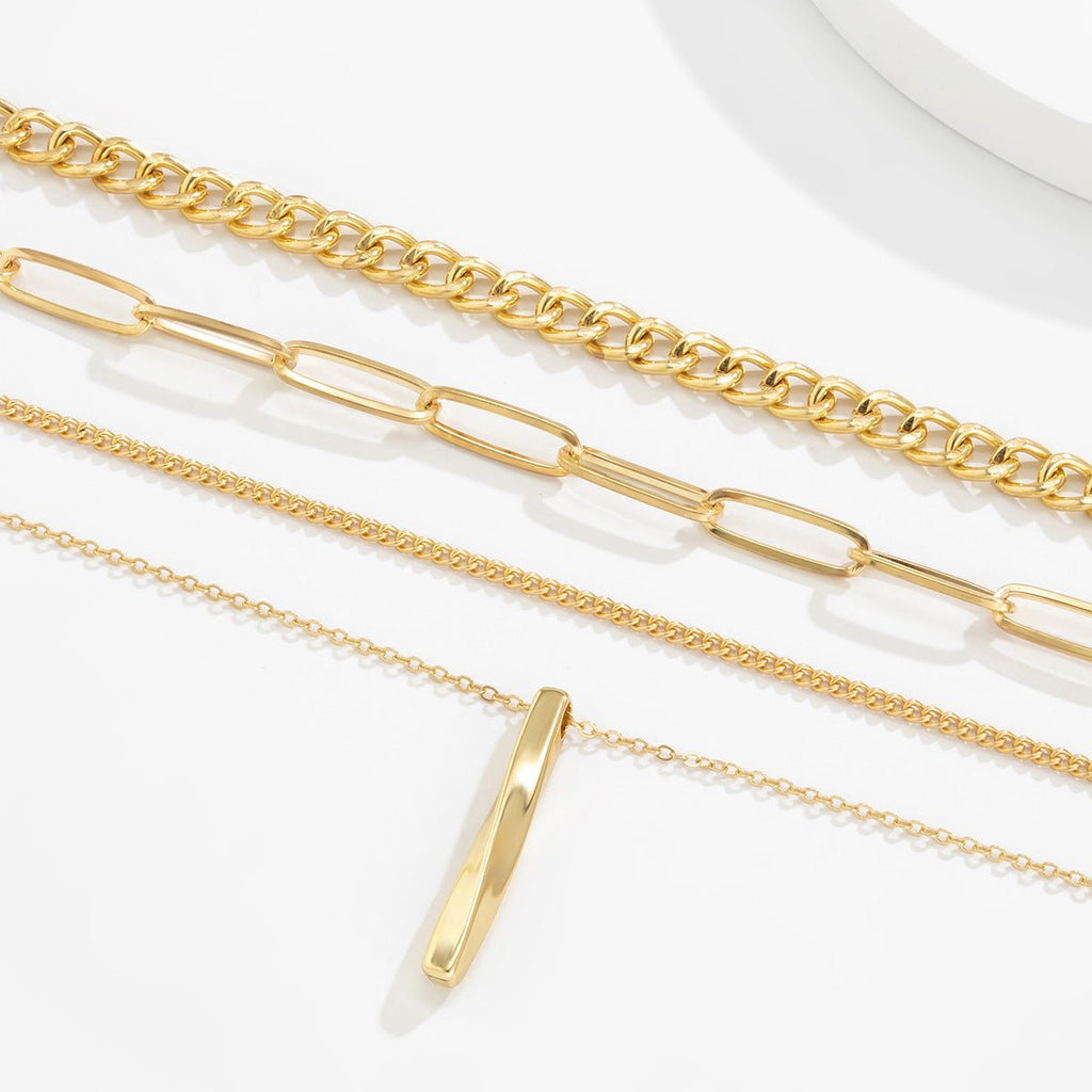 5-Piece Multi-Layer Twisted Metal Rod Tassel Necklace Set