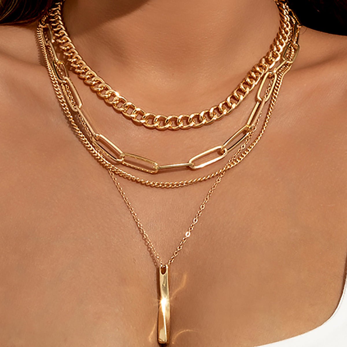 5-Piece Multi-Layer Twisted Metal Rod Tassel Necklace Set